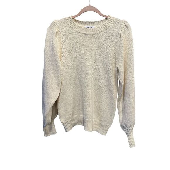 525 America Women's Ivory Puff Sleeve Pullover Sweater Size M - Picture 1 of 10